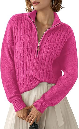 Damen Grobstrick Pullover mit Stehkragen und halbem Reißverschluss R&B