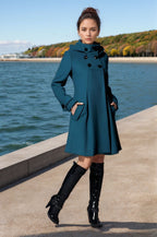 Damen eleganter Wollmantel mit modernem Kragen und praktischen Taschen R&B