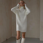 Damen Strickkleid mit hohem Kragen und großen Ärmeln R&B