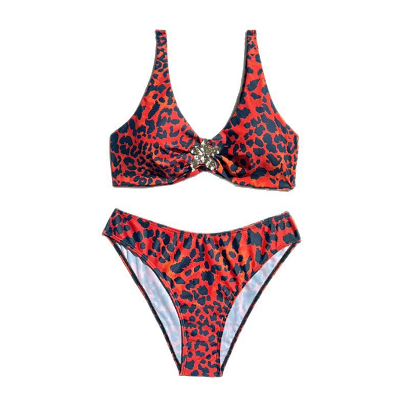Damen Bikini-Set mit modischem Leopardenmuster und raffinierten Kettenakzenten