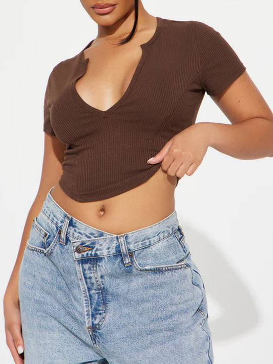 Damen Cropped Shirt mit v-förmigem Ausschnitt R&B