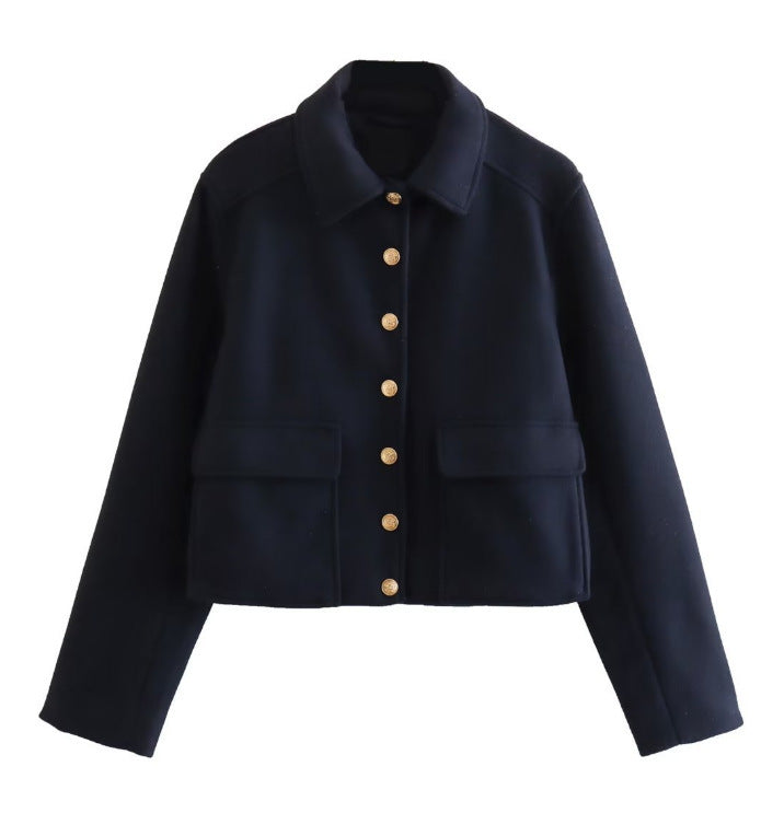 Damen modische Kurzjacke mit praktischen Pattentaschen und dekorativen Knöpfen R&B