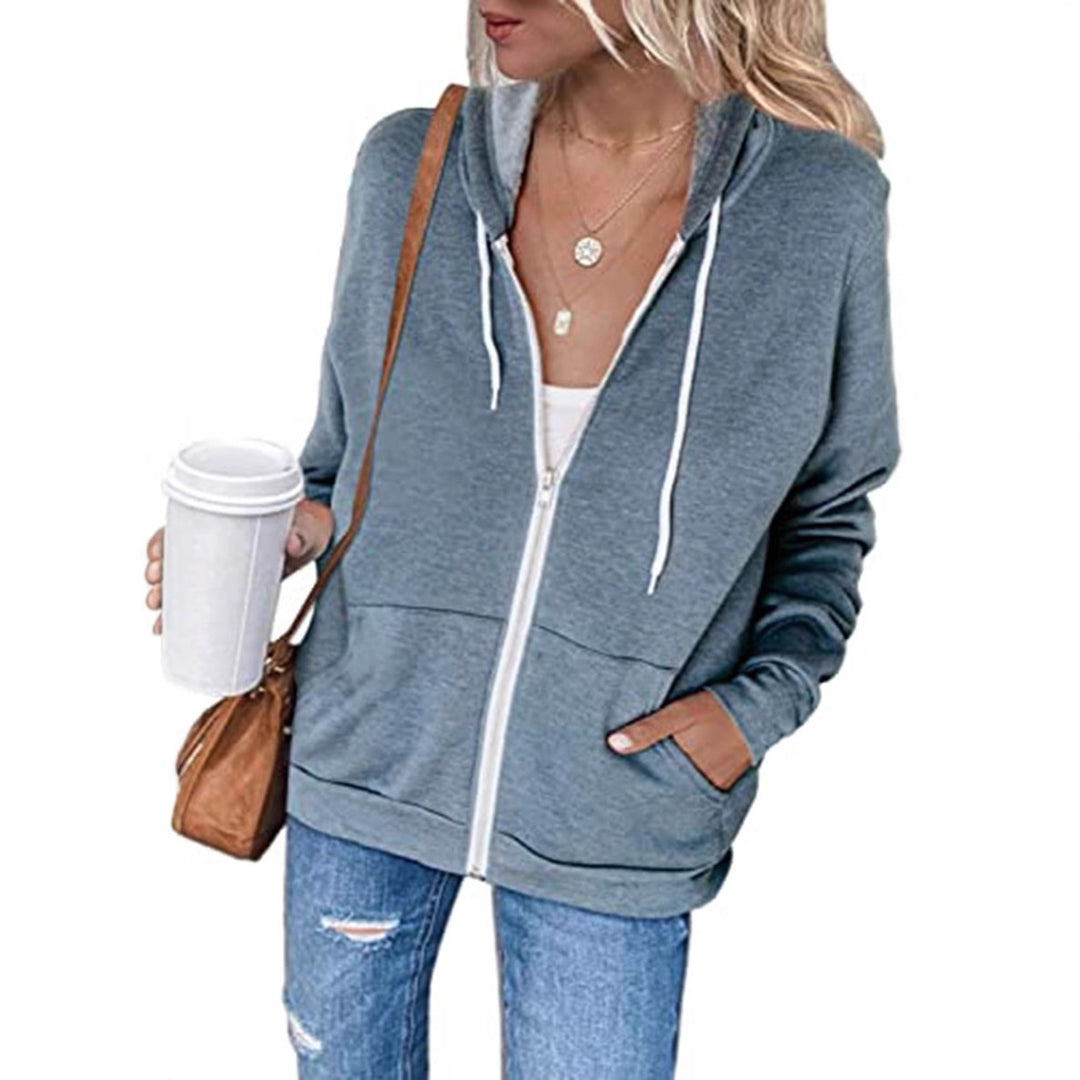 Damen lässige Kapuzenjacke mit Reißverschluss und praktischen Taschen R&B