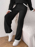 Damen lässige Strickhose mit kontrastierendem Bündchen R&B