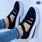 Damen Plateau-Sneaker mit modischem Kreuzriemen und rutschfester Sohle R&B