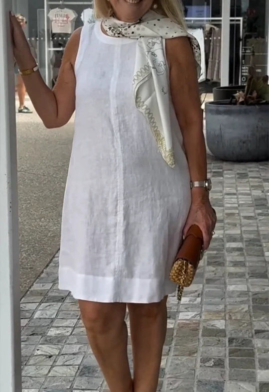 Damen Sommerkleid aus leichtem Leinenstoff mit modischem Halstuch R&B