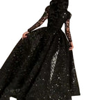 Damen Elegantes Abendkleid mit transparenten Ärmeln und glitzerndem Oberteil R&B