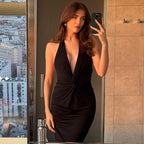 Damen figurbetontes Maxikleid mit tiefem Dekolleté und Rückenschnürung R&B
