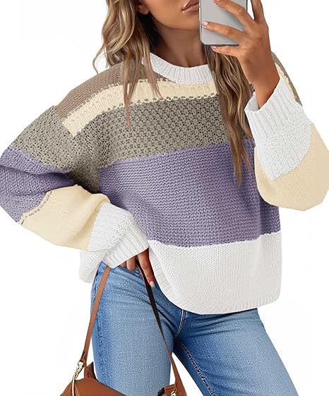 Damen Grobstrickpullover mit Farbblockdesign und oversized Schnitt R&B