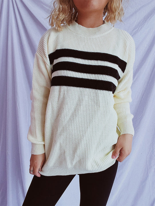 Damen lässiger Strickpullover mit modischen Streifen R&B