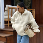 Damen Fleece-Pullover mit hohem Kragen und seitlichen Taschen R&B