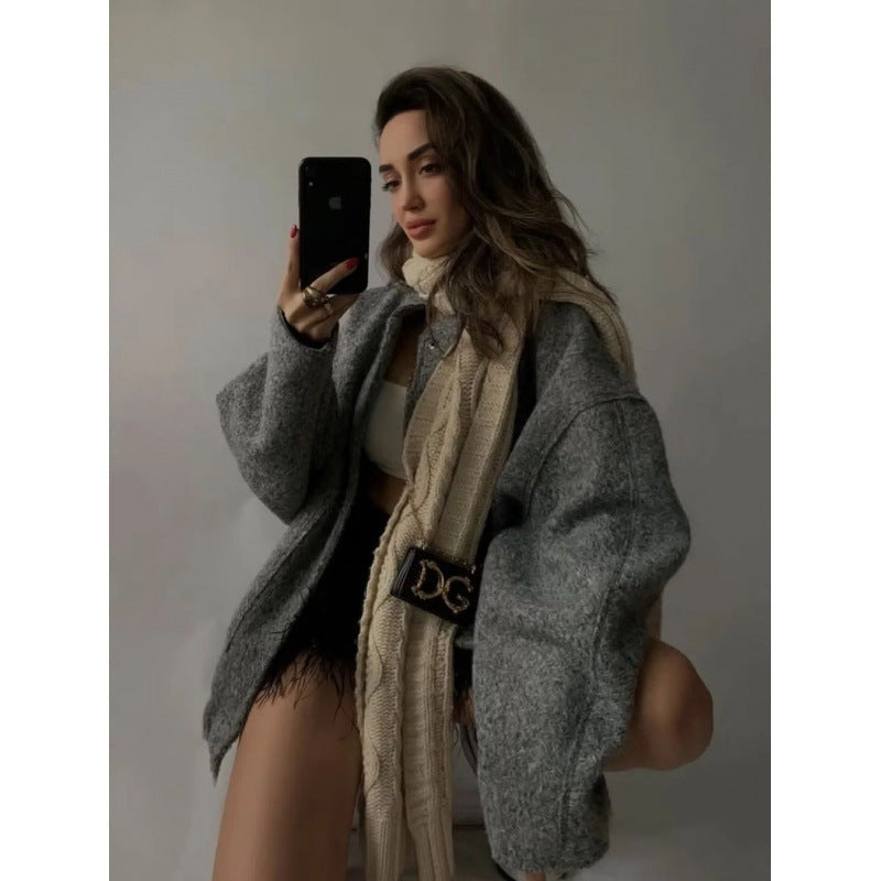 Damen coole Oversize-Jacke aus weichem Wollmix R&B