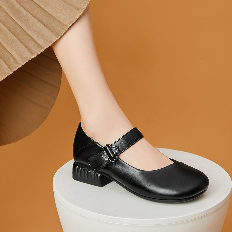 Damen Mary Jane Ballerinas mit dekorativem Riemen und bequemem Blockabsatz R&B