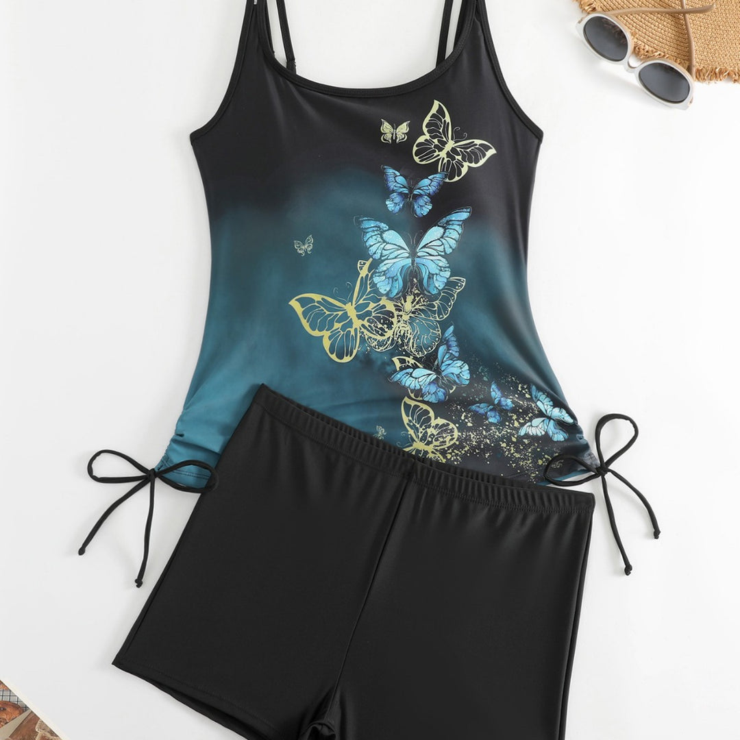 Damen Tankini mit Schmetterlingsmotiv und Badeshorts R&B