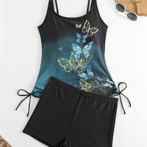 Damen Tankini mit Schmetterlingsmotiv und Badeshorts R&B