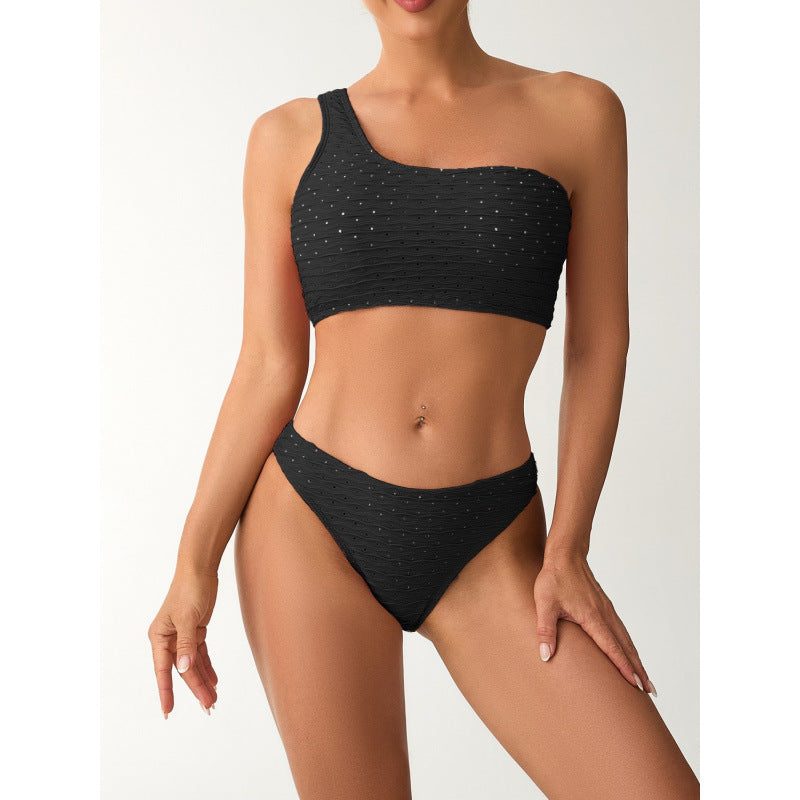 Damen Einseitiger Bikini mit elegantem Rippendesign und verstellbaren Trägern R&B