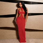 Damen Figurschmeichelndes Maxi-Kleid mit tiefem Ausschnitt und Raffungen R&B