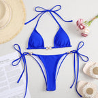 Damen Triangel-Bikini-Set mit raffinierten Rüschendetails und goldenen Akzenten R&B
