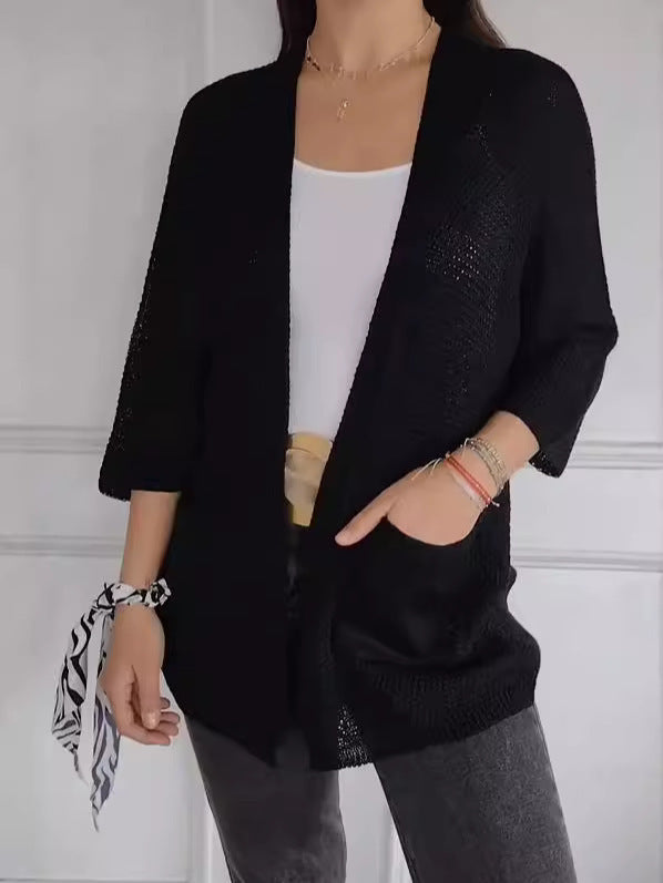 Damen luftiger Strickcardigan mit praktischen Taschen und 3/4-Ärmeln R&B