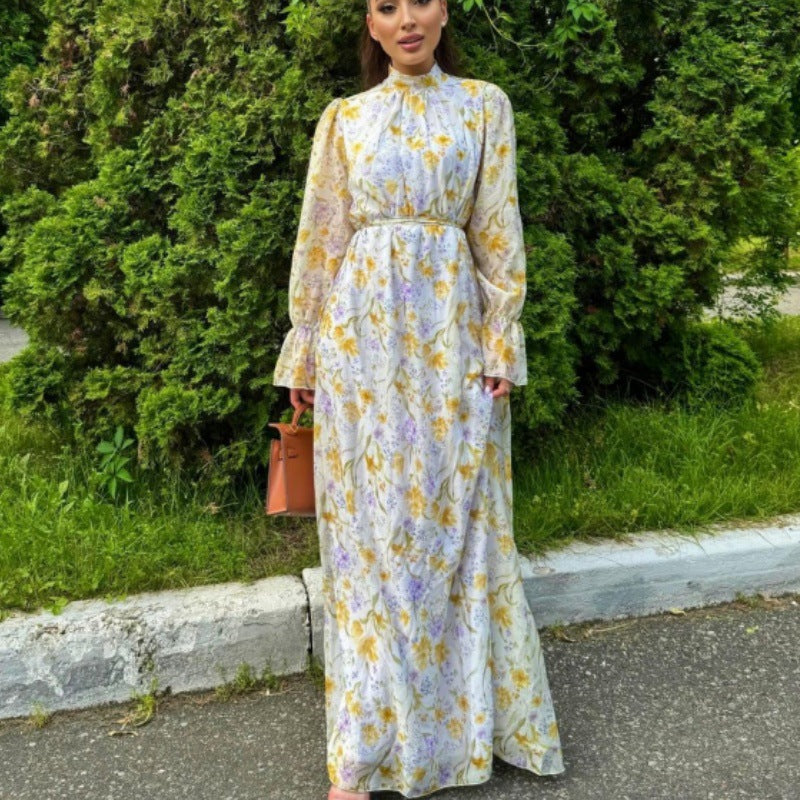Damen Maxikleid mit elegantem Blumenmuster und Rüschendetails R&B