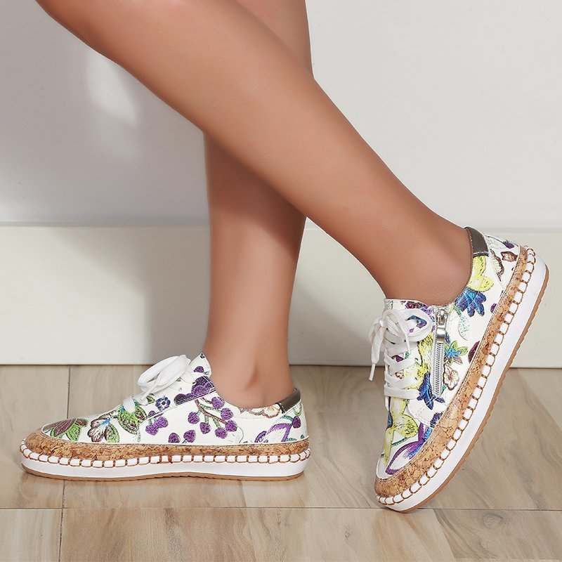 Damen farbenfrohe Sneaker mit Kork-Außensohle und floralem Design R&B