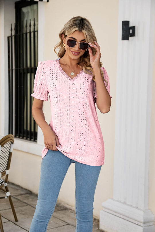 Damen Bluse mit luftigen Rüschen und durchbrochenem Design R&B