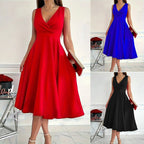 Damen elegantes A-Linie Wickelkleid mit V-Ausschnitt R&B