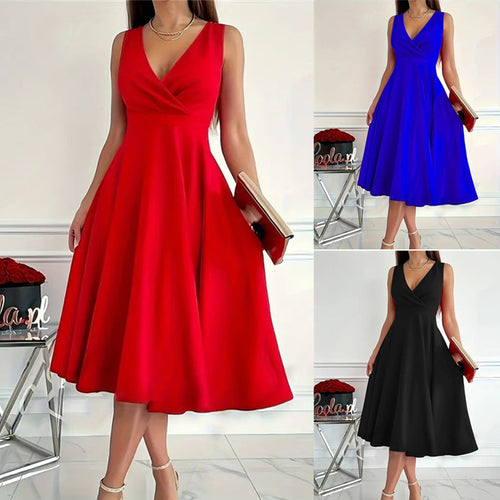 Damen elegantes A-Linie Wickelkleid mit V-Ausschnitt R&B