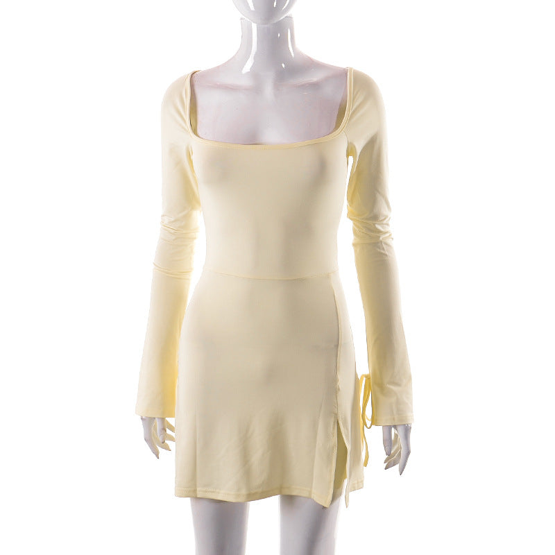 Damen Langärmliges Wickelkleid mit asymmetrischem Schnitt und eleganten Taillenzug R&B