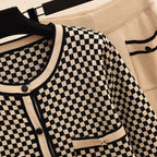Damen Karomuster Strickensemble mit praktischen Taschen R&B