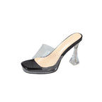 Damen Elegante und transparente Mules mit Kristall-Blockabsatz R&B