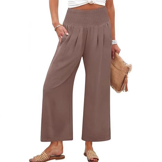 Damen Weite Culotte-Hose mit elastischem Bund und Falten R&B