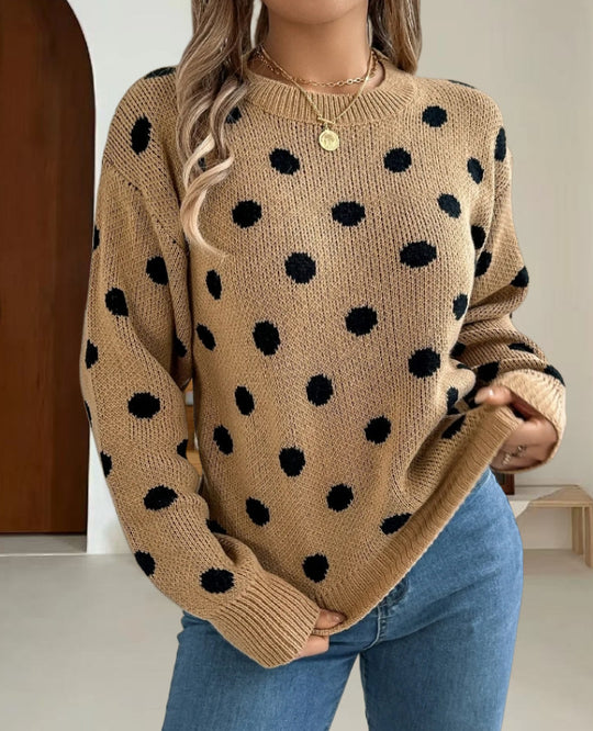 Damen Grobstrickpullover mit gepunktetem Muster und lässigem Schnitt R&B