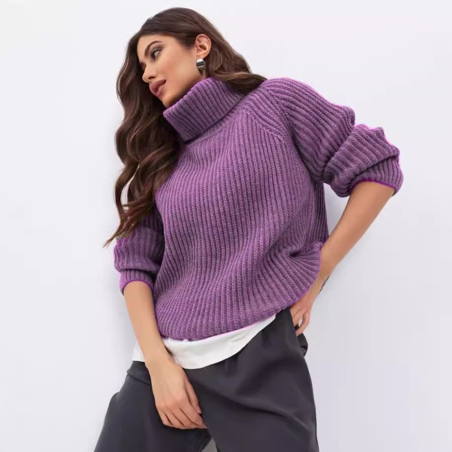 Damen Strickpullover mit hohem Kragen und strukturierter Maschenoberfläche R&B