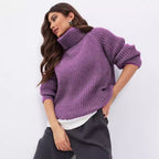 Damen Strickpullover mit hohem Kragen und Wabenstruktur R&B
