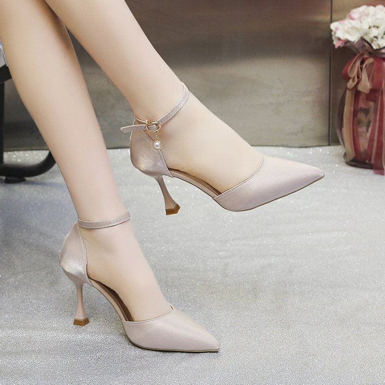 Damen elegante Spitze High Heels mit Riemchen und zierlichem Absatz R&B