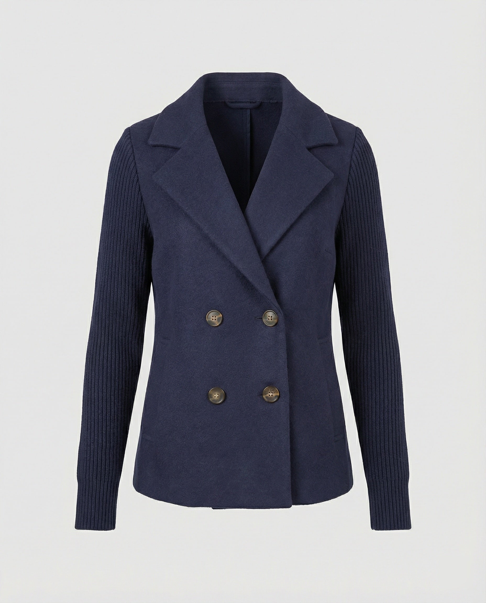 Damen Bouclé Blazer mit Strickärmeln
