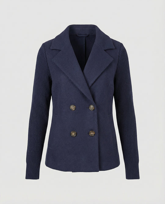 Damen Bouclé Blazer mit Strickärmeln