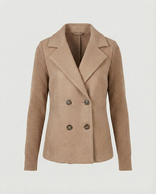 Damen Bouclé Blazer mit Strickärmeln