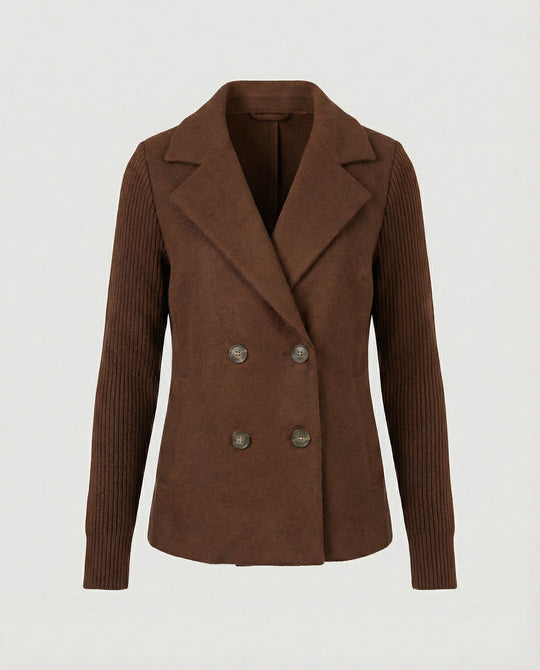 Damen Bouclé Blazer mit Strickärmeln