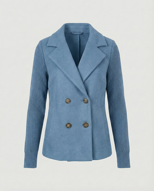 Damen Bouclé Blazer mit Strickärmeln