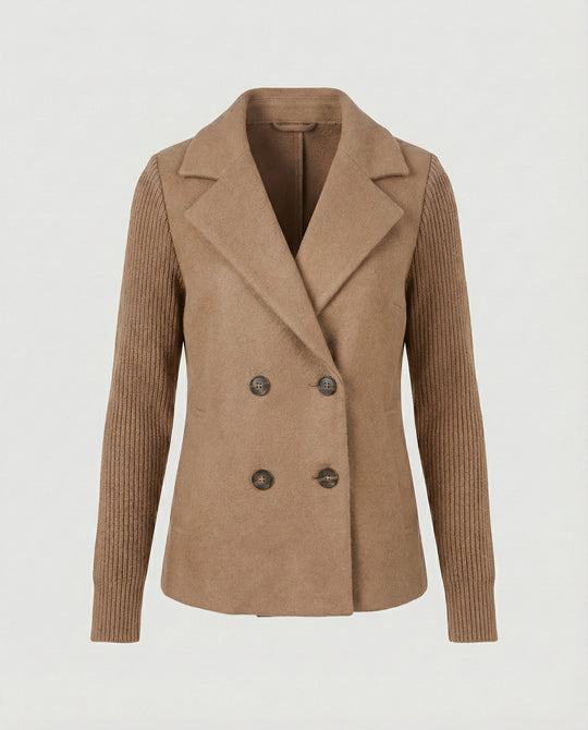 Damen Bouclé Blazer mit Strickärmeln