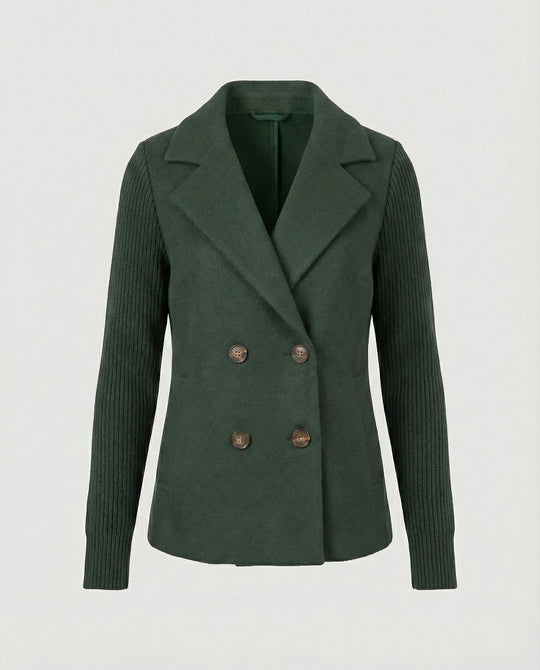 Damen Bouclé Blazer mit Strickärmeln