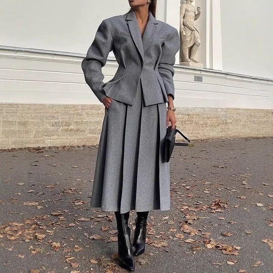 Damen Elegantes Blazer- und Rock-Set aus hochwertigem Wollmix R&B