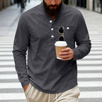 Herren nan lässiges Langarm-Henleyshirt aus Baumwollmischung mit Brusttasche R&B