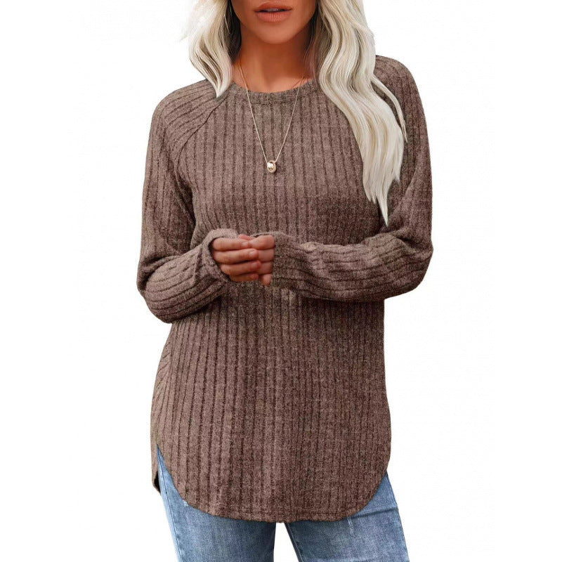 Damen lässiger Pullover mit geripptem Muster und weitem Schnitt R&B