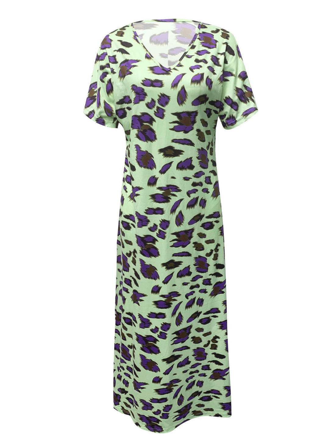 Damen Maxikleid mit V-Ausschnitt und modischem Tierdruck R&B