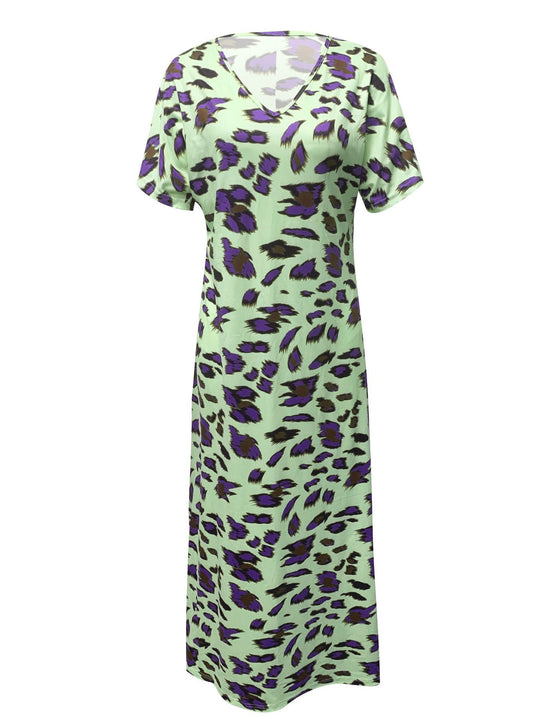 Damen Maxikleid mit V-Ausschnitt und modischem Tierdruck R&B