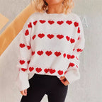 Damen gemütlicher Herzmuster-Strickpullover mit weiten Ärmeln R&B