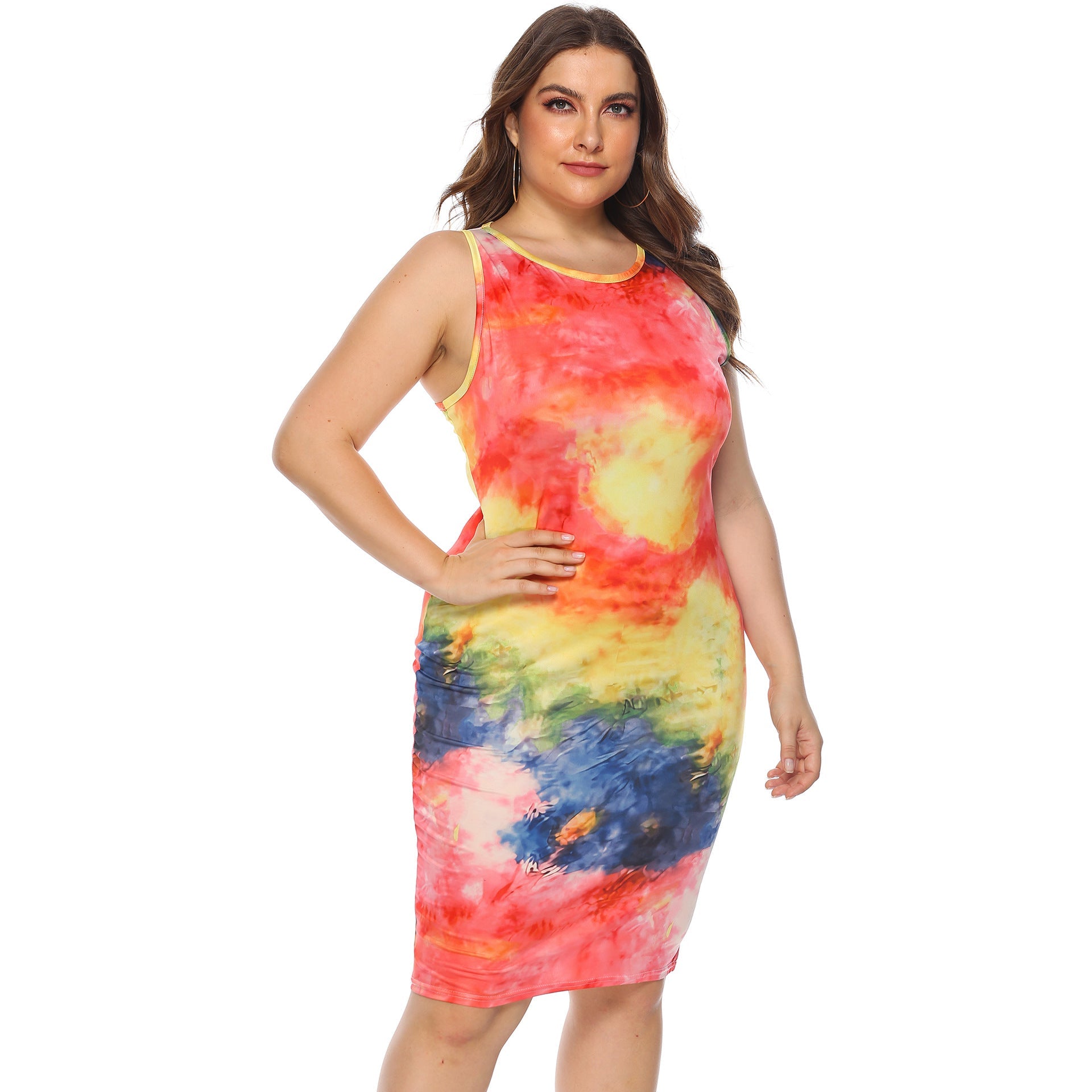 Damen figurbetontes Sommerkleid mit buntem Batik-Muster R&B